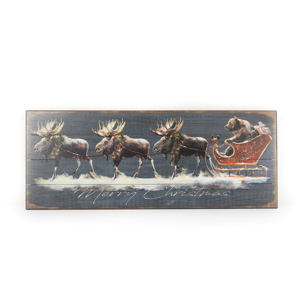 Merry Christmas, Moose, Bass Wood Sign – Montana Treasures