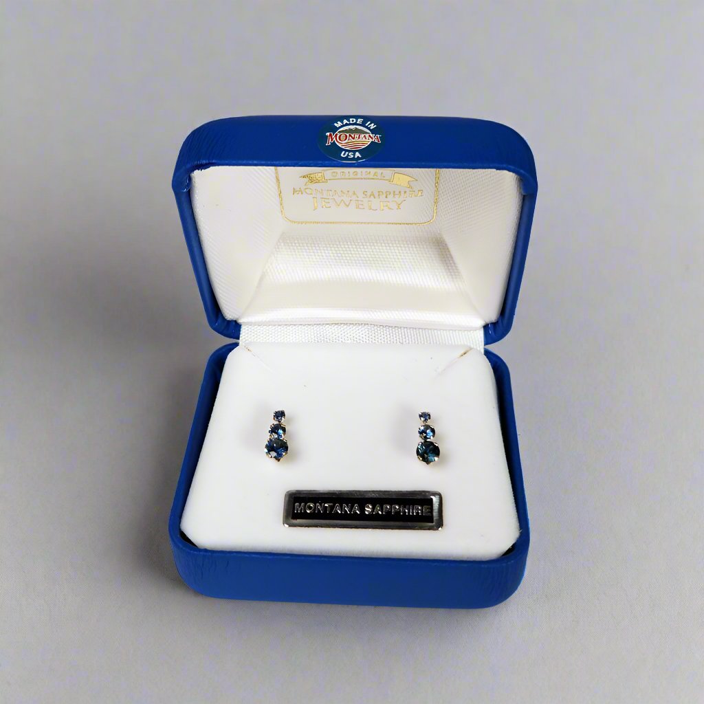 Three Stone Small Sapphire Earrings by Mac's Gems