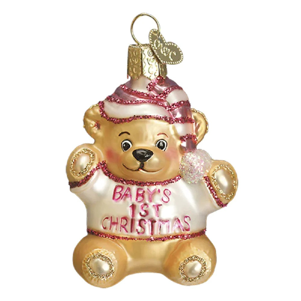 Pink Baby's First Christmas Teddy Bear Ornament