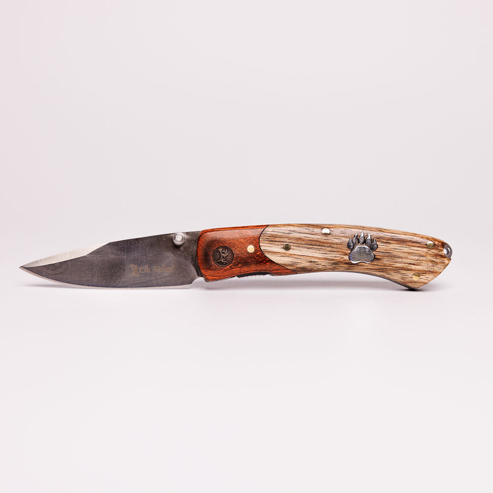 Cherry and Burl Pocket Clip Knife by Buffalo Knives (7 Styles) - Bear Paw