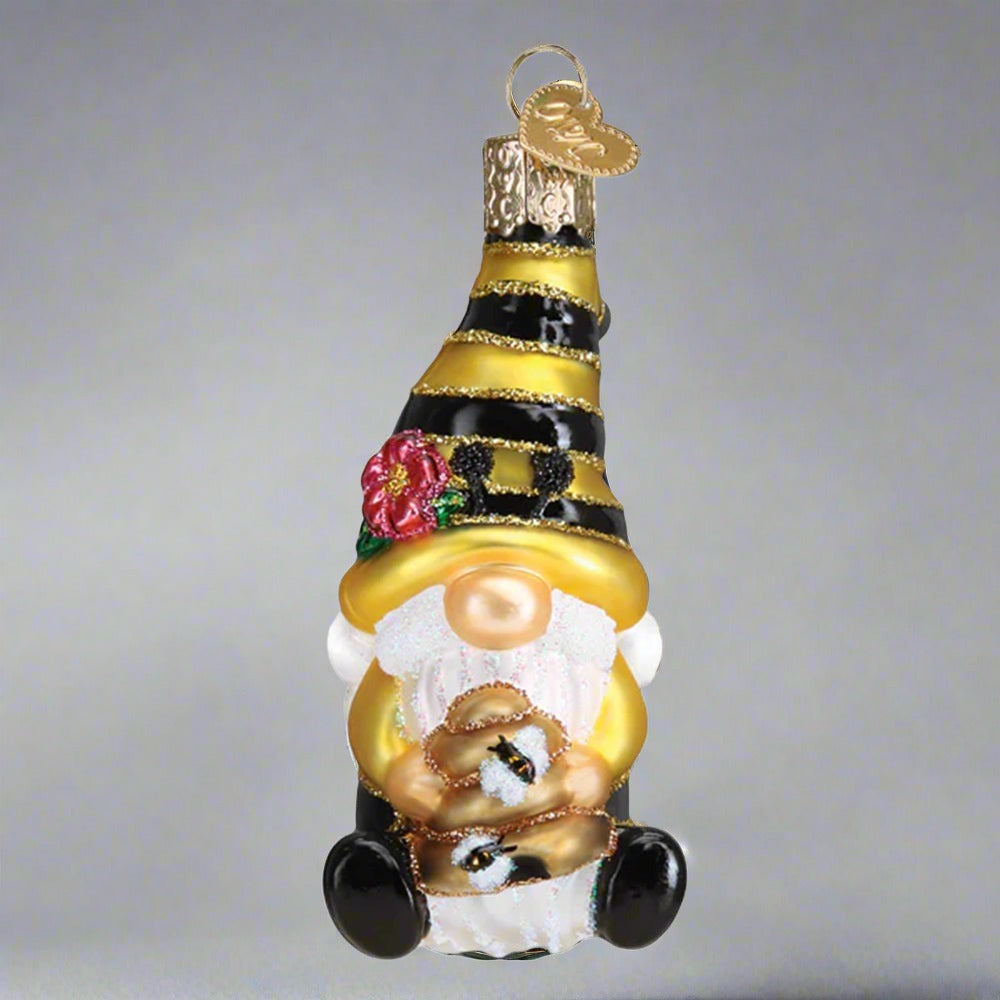 Bee Happy Gnome Glass Ornament