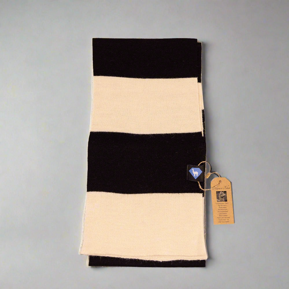 Scarf by Sapphire Suri Alpaca (14 Styles) - black and cream simple stripe