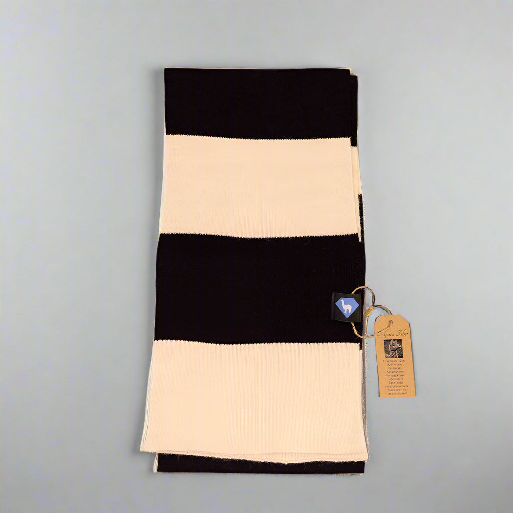 Scarf by Sapphire Suri Alpaca (14 Styles) - black and cream simple stripe