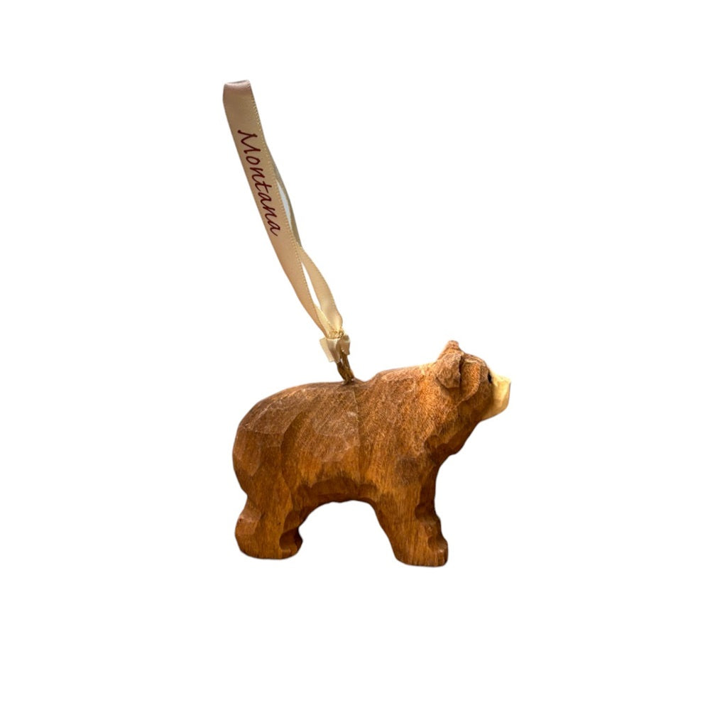 Brown Bear Hand Carved Wood Ornament