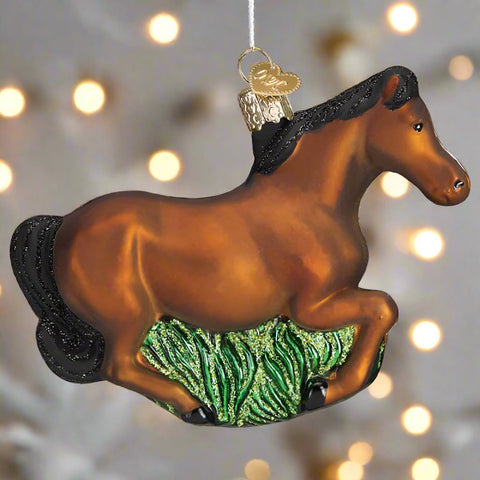 Brown Mustang Glass Ornament