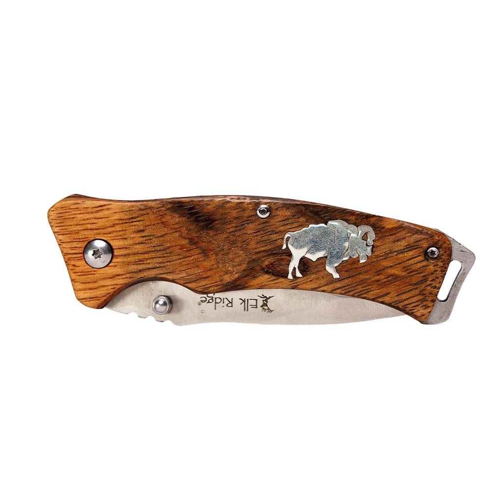 Zebra Wood Liner Lock Pocket Clip Knife by Buffalo Knives (4 Styles)