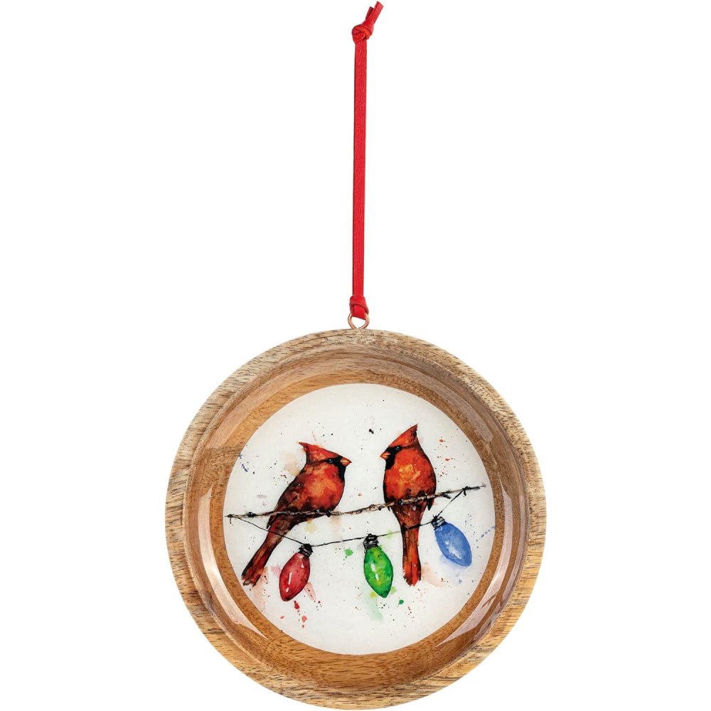 Dean Crouser Cardinals in Light String Wood Ornament