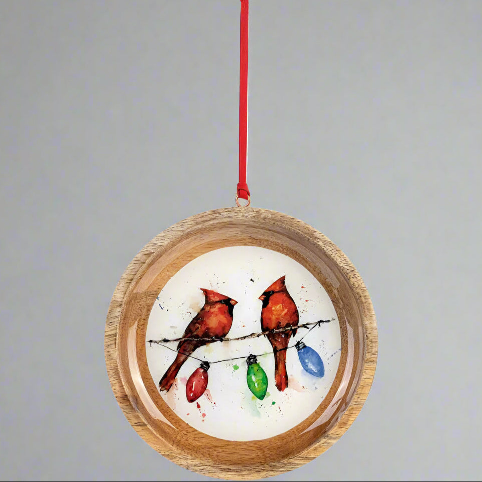 Dean Crouser Cardinals in Light String Wood Ornament