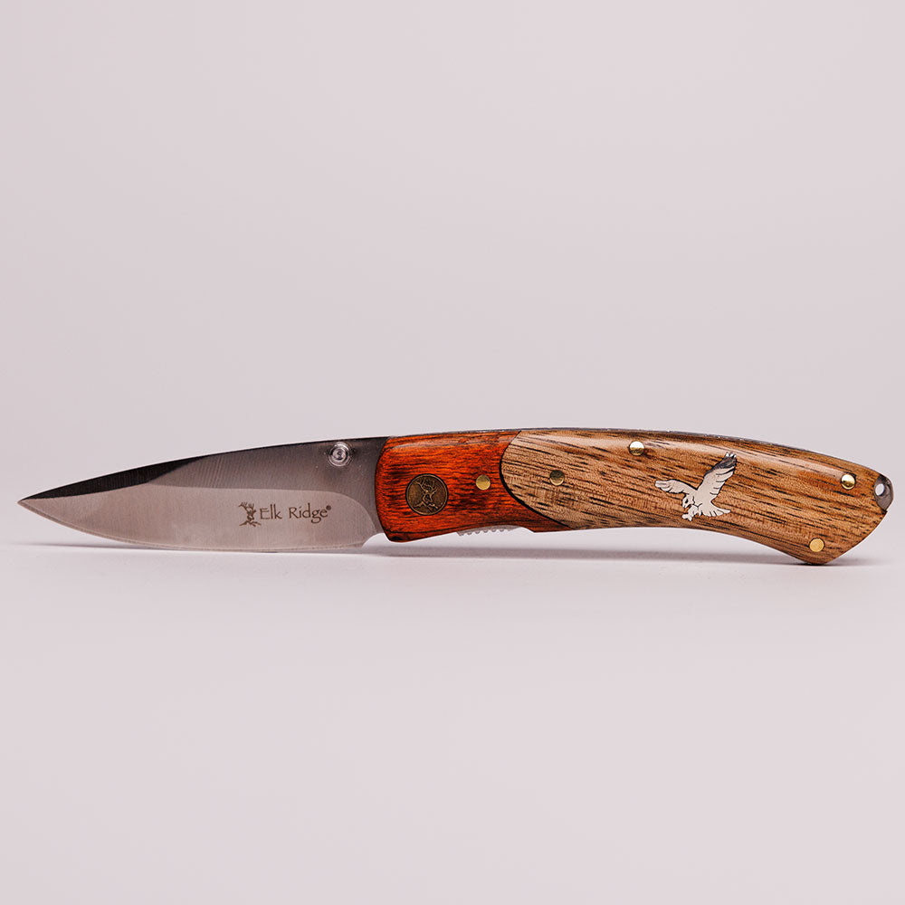 Cherry and Burl Pocket Clip Knife by Buffalo Knives (7 Styles) - Eagle