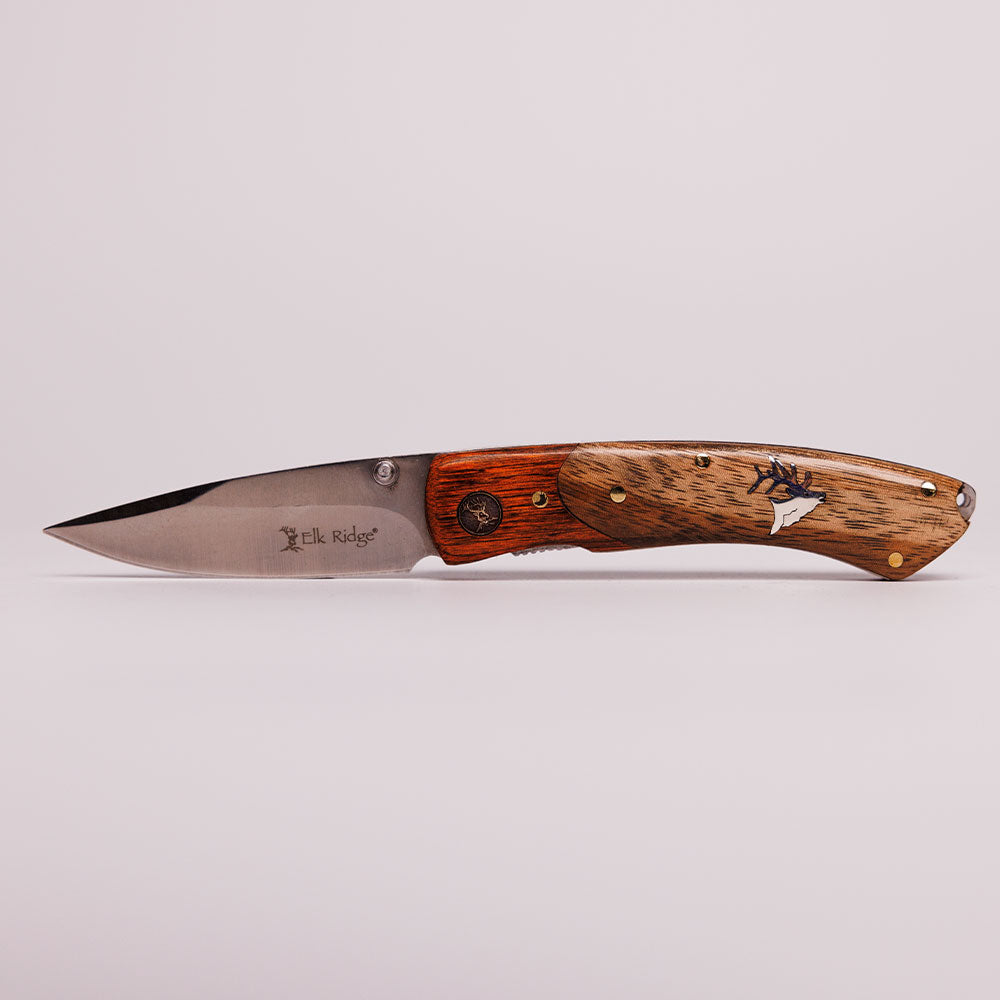 Cherry and Burl Pocket Clip Knife by Buffalo Knives (7 Styles) - Elk