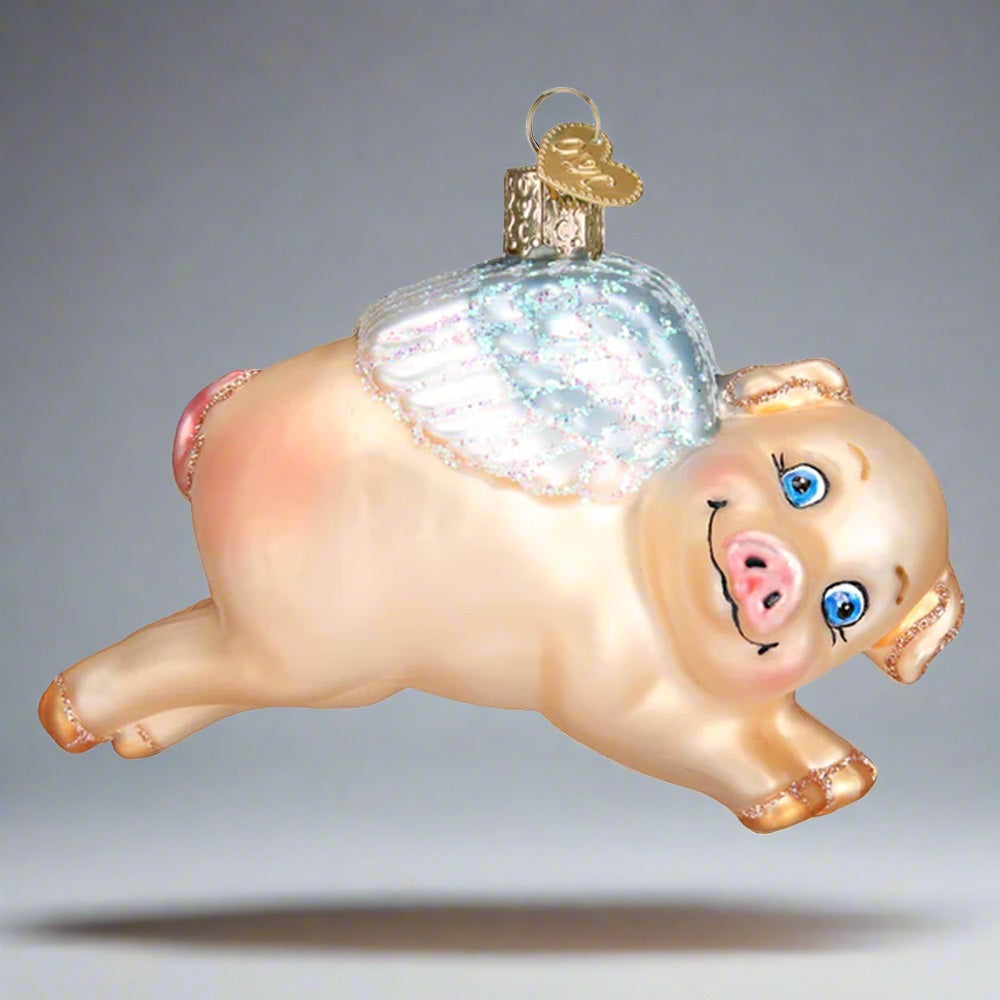 Flying Pig Glass Ornament