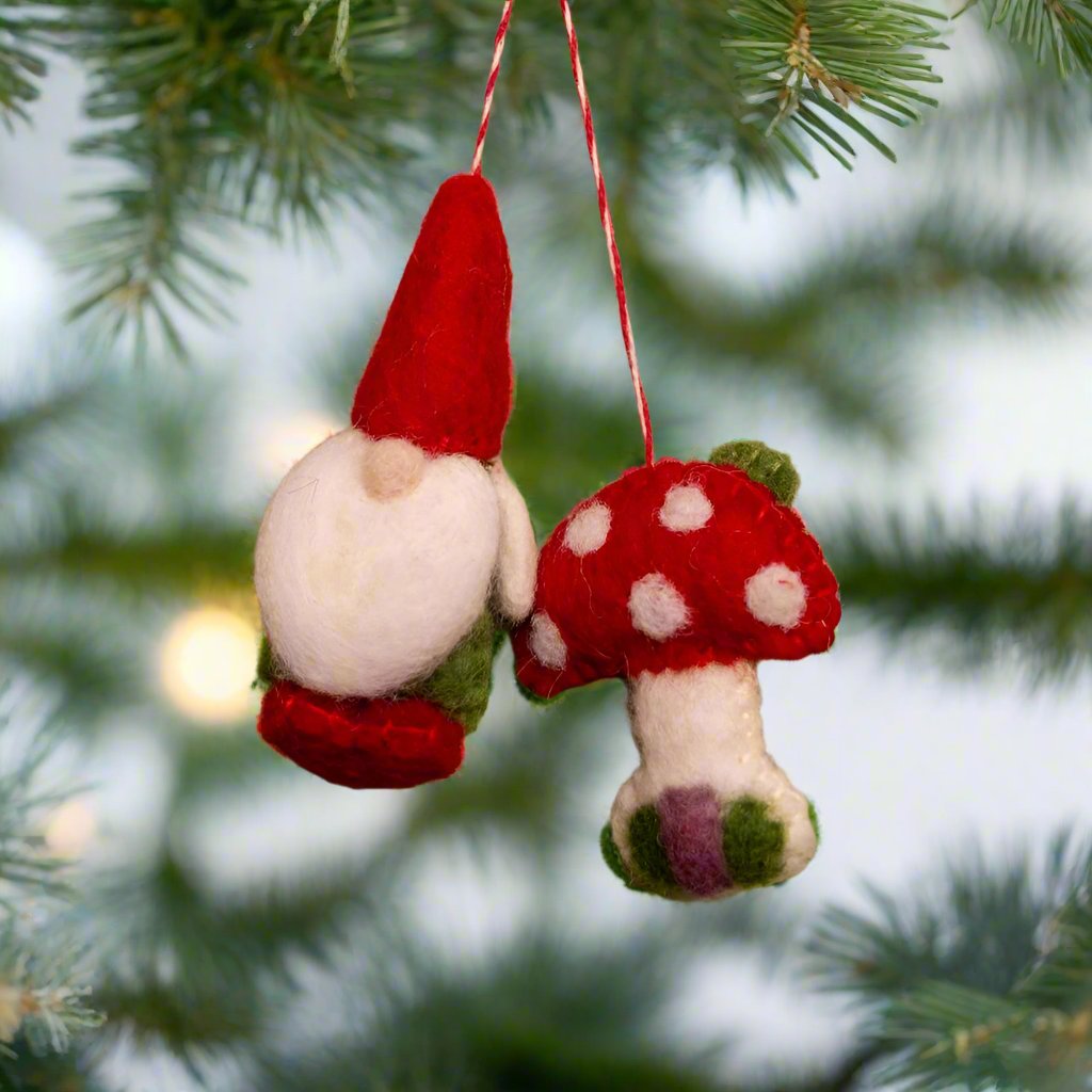 Gnome and Mushroom House Ornament by Ganz USA