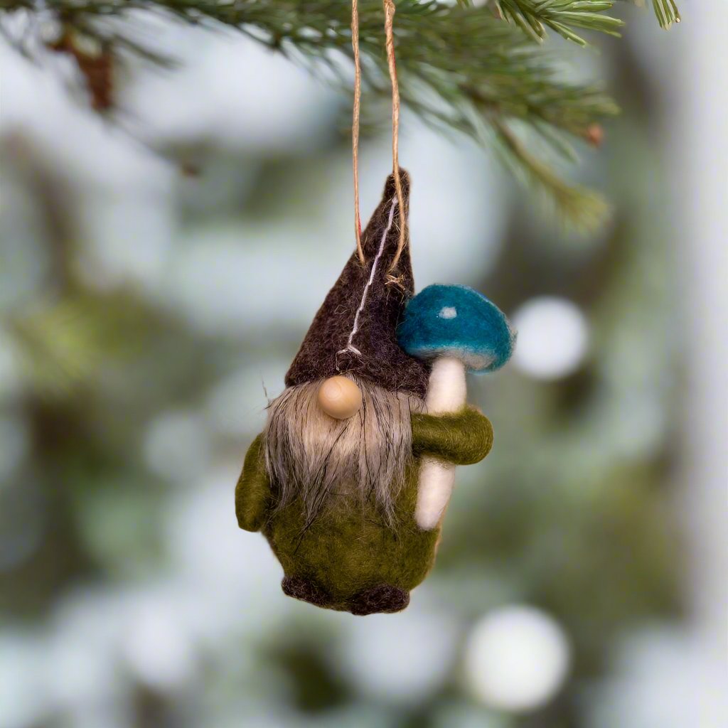 Gnome with Mushroom Wool Ornament by Ganz USA