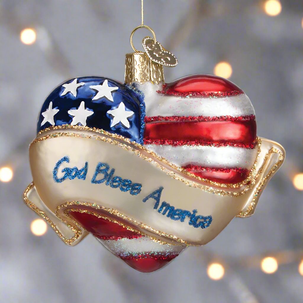 God Bless America Glass Ornament