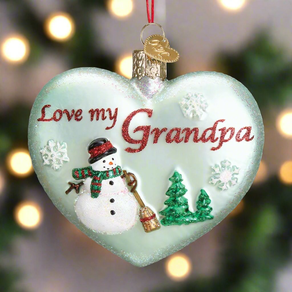 Grandpa Heart Glass Ornament 