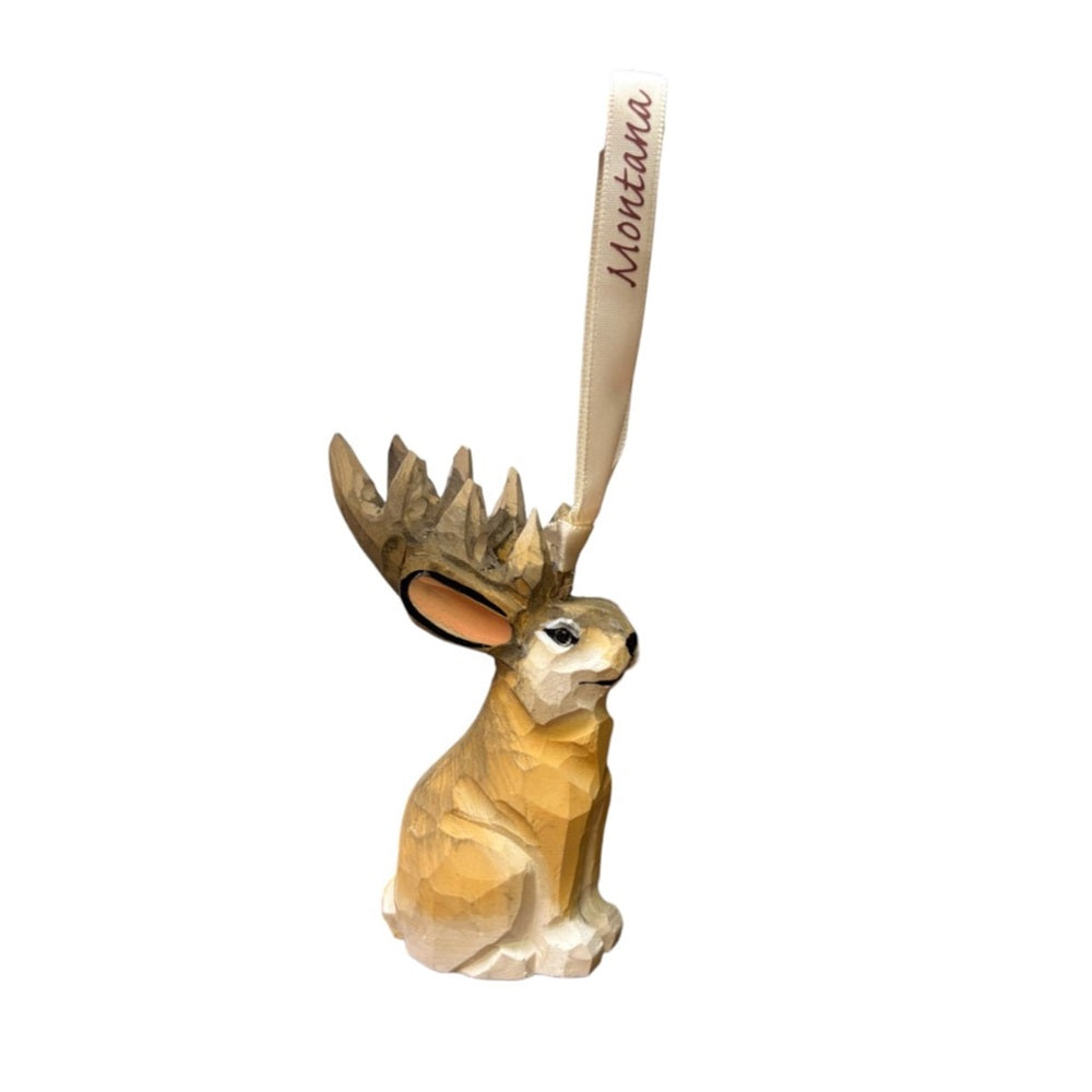 Jackalope Hand Carved Wood Ornament