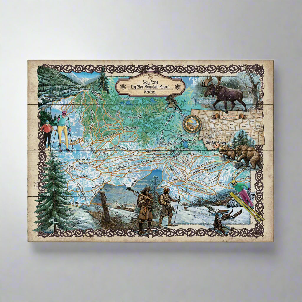 Map of Big Sky Ski Runs by Meissenburg Designs – Montana Gift Corral