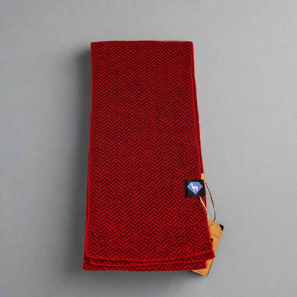 Scarf by Sapphire Suri Alpaca (14 Styles) - Maroon and Red Herringbone