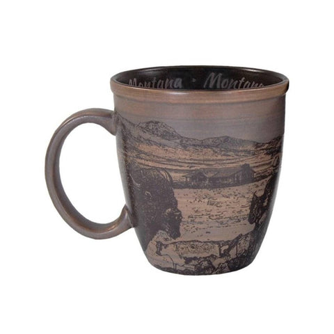 Insulated Cork Bottom Coffee Mug Fish With Mountains and Trees Etched 16 OZ  Option to Personalize BLACK 
