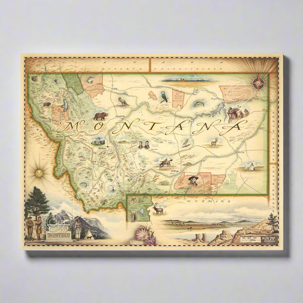 Montana State Hand-Drawn Fine Art Map by Xplorer Maps