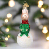 Piglet on Snowball Glass Ornament