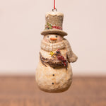 Snowman Silver Hat with Cardinal Ornament