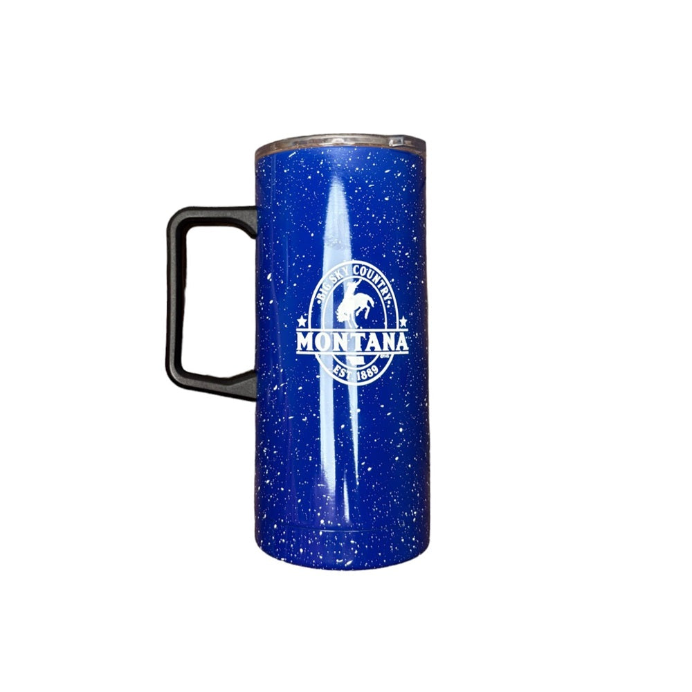 Tall Cowboy Camp Montana Travel Mug - dark blue