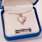 Three-Stone Heart Multi Montana Sapphire Sterling Silver Pendant - close up