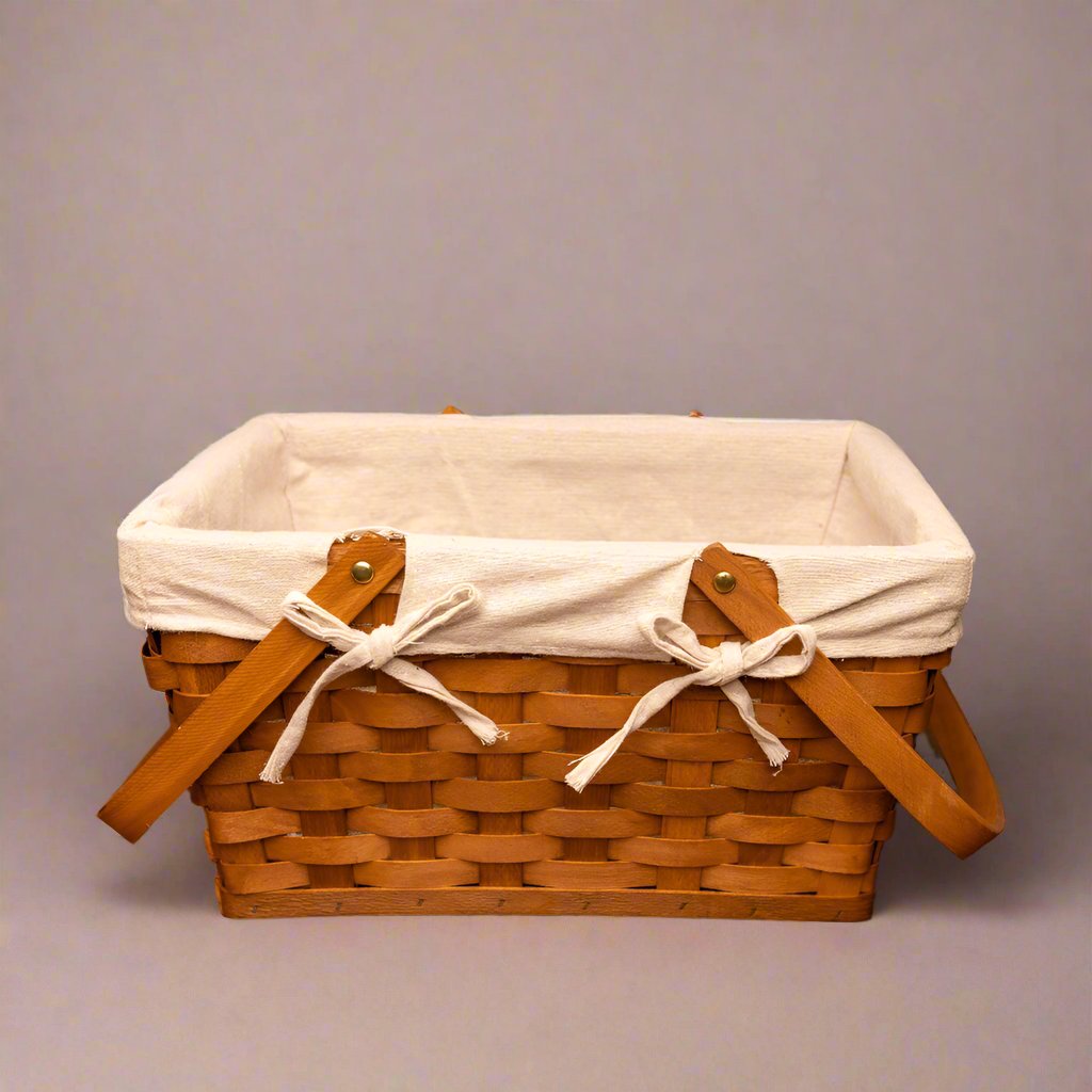 Wood Chip Picnic Basket with Cotton Liner by Wald Imports