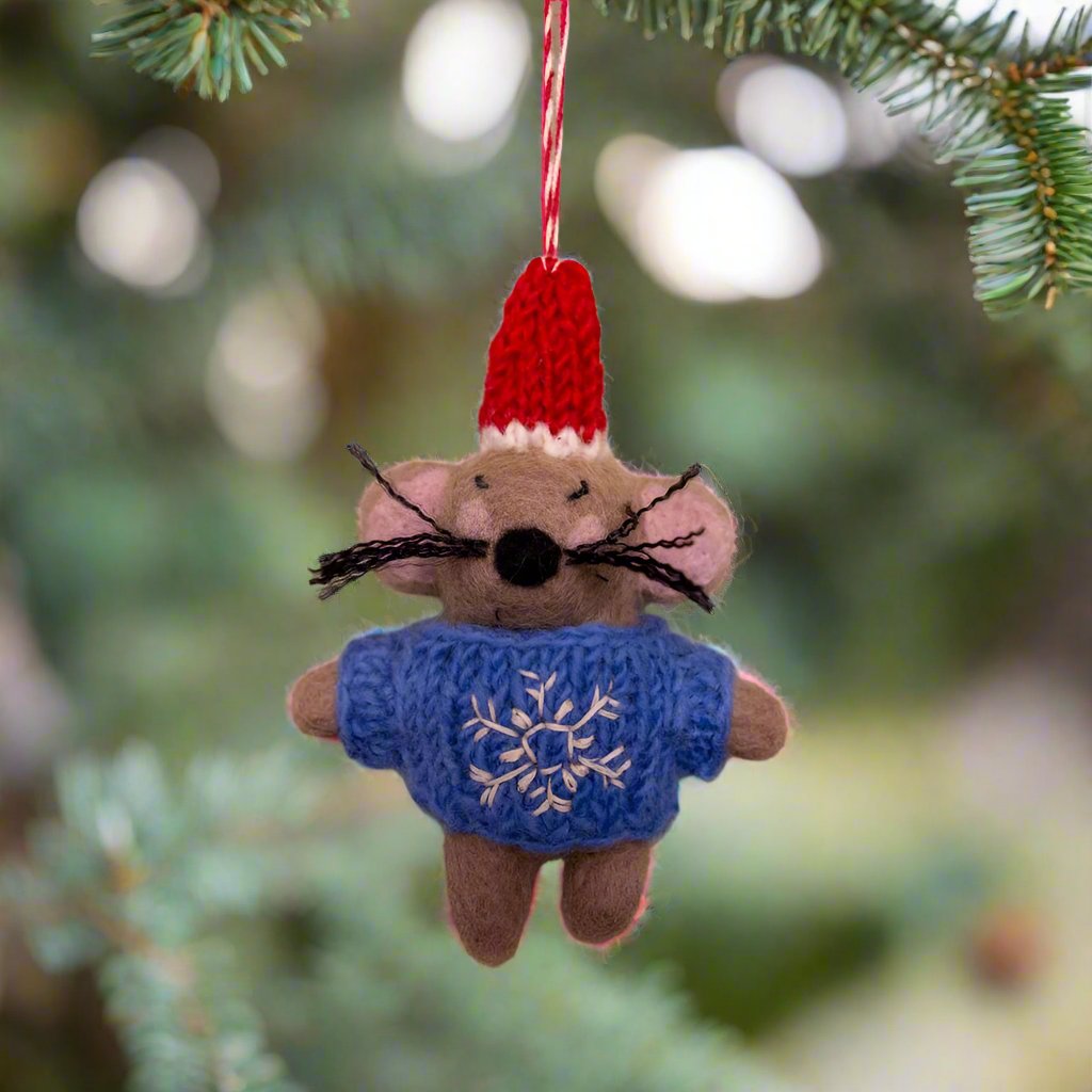 Wool Holiday Mouse Ornament by Ganz USA