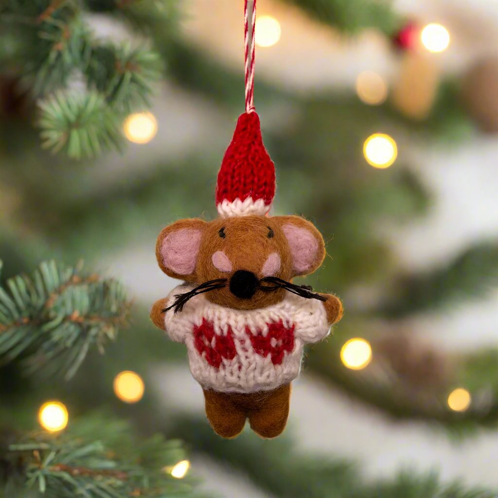 Wool Holiday Mouse Ornament by Ganz USA