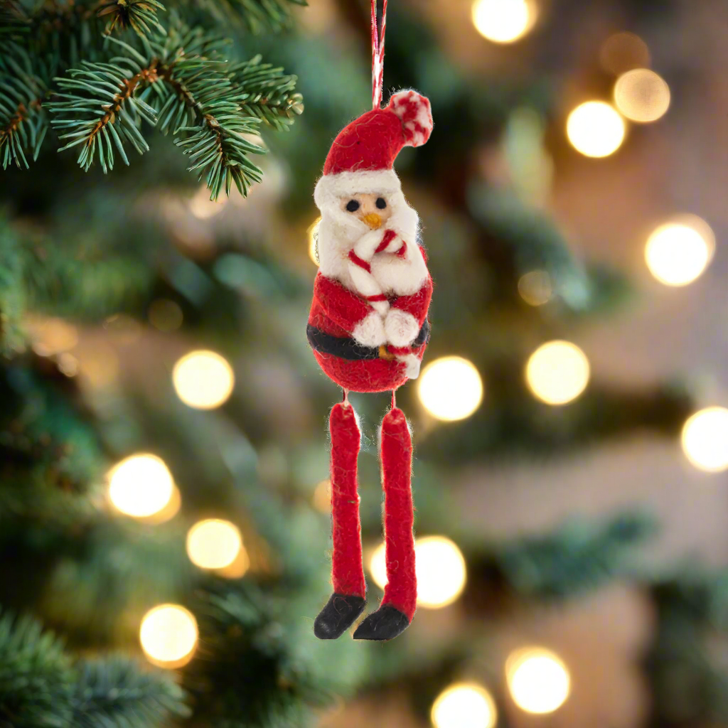 Wool Santa with Dangle Legs Ornament by Ganz USA