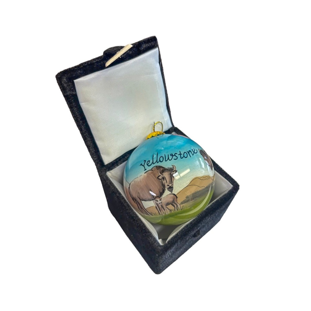 Yellowstone Buffalo Mom and Baby Glass Ornament by Art Studio Company