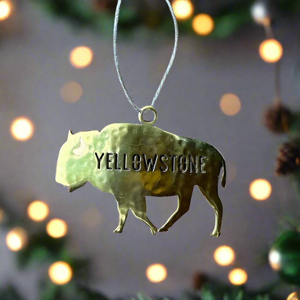 Yellowstone National Park Buffalo Stainless Steel Hammered Ornament - Brass