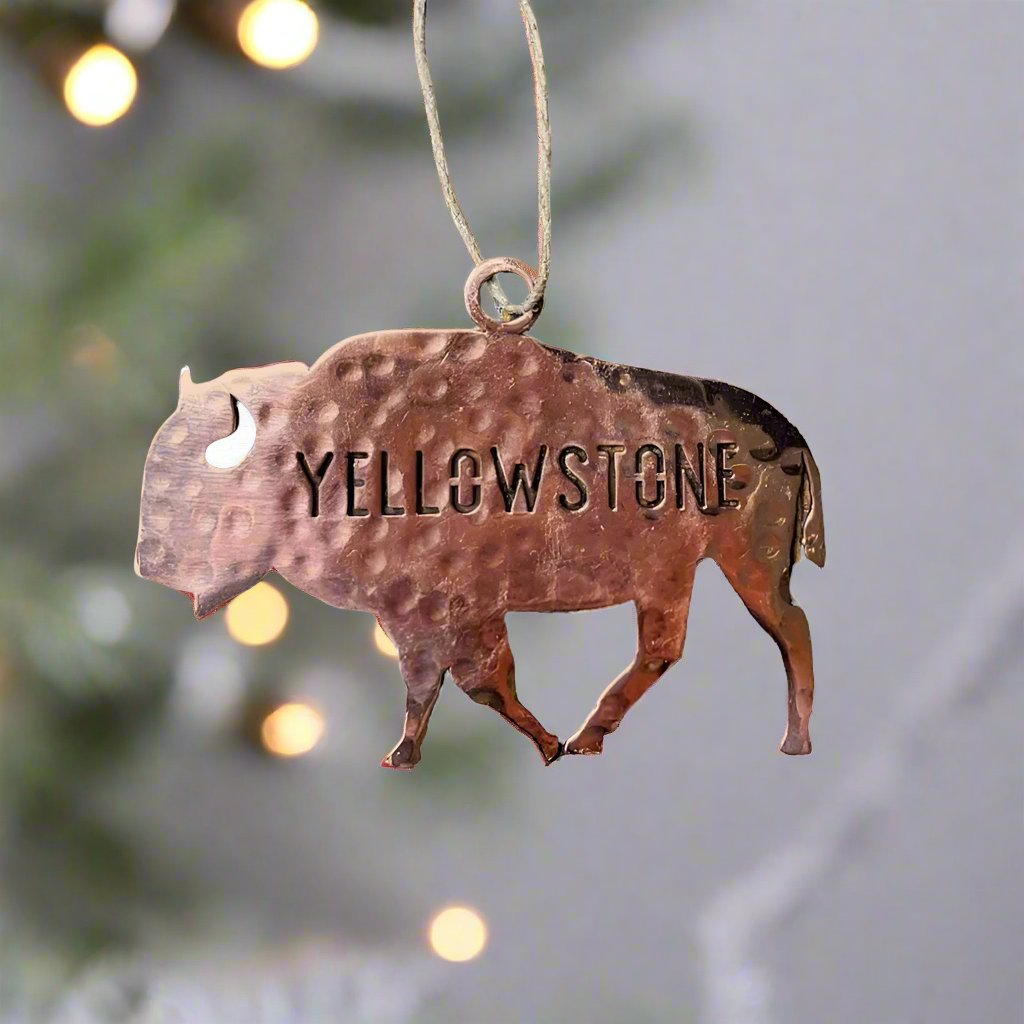 Yellowstone National Park Buffalo Stainless Steel Hammered Ornament - Copper