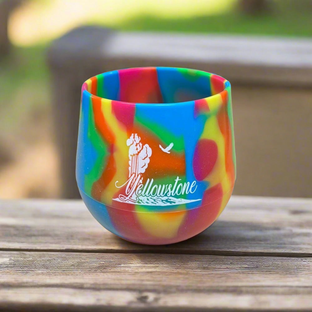 Yellowstone National Park Silipint Stemless Wine Glass by The Hamilton Group - Rainbow swirl