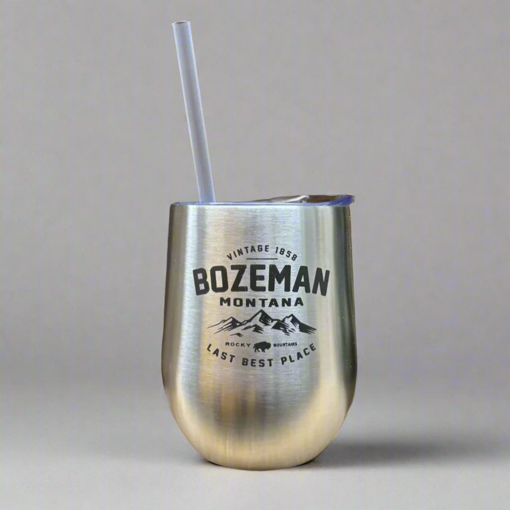 silver wine tumbler vintage bozeman design