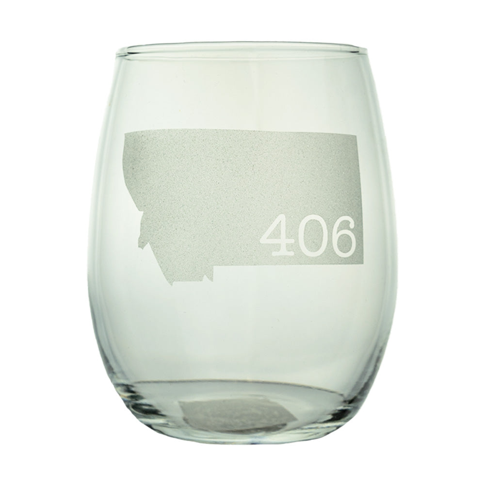 Denali Etched Stemless Wine Glass 16oz