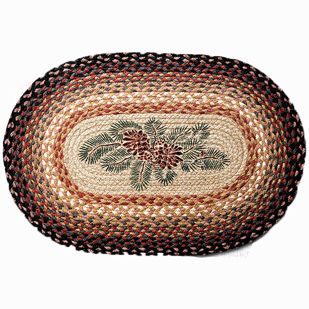 Earth Rugs Pinecone Welcome Oval Braided Rug 20x30