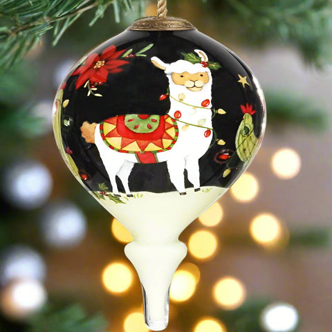 The Susan Winget Feliz Navidad Christmas Ornament by Inner Beauty wishes you a Merry Christmas with the help of a festive furry friend! 